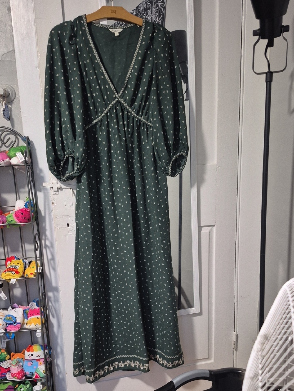 Max Studio Dark Green Maxi Dress with White Ditsy Print